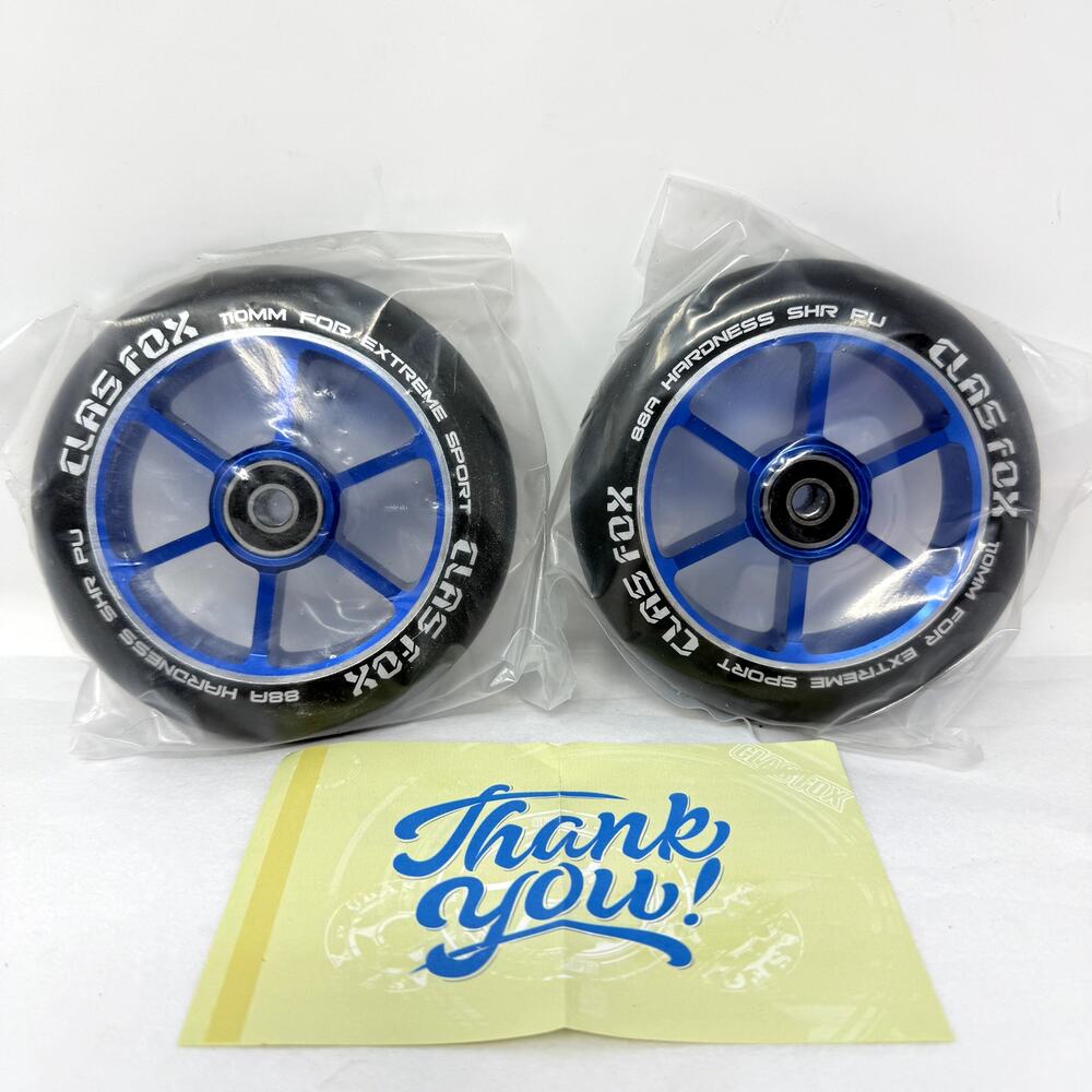 CLAS FOX 110mm Stunt Scooter Wheels Pair 88A PU Blue Aluminum Core Bearings